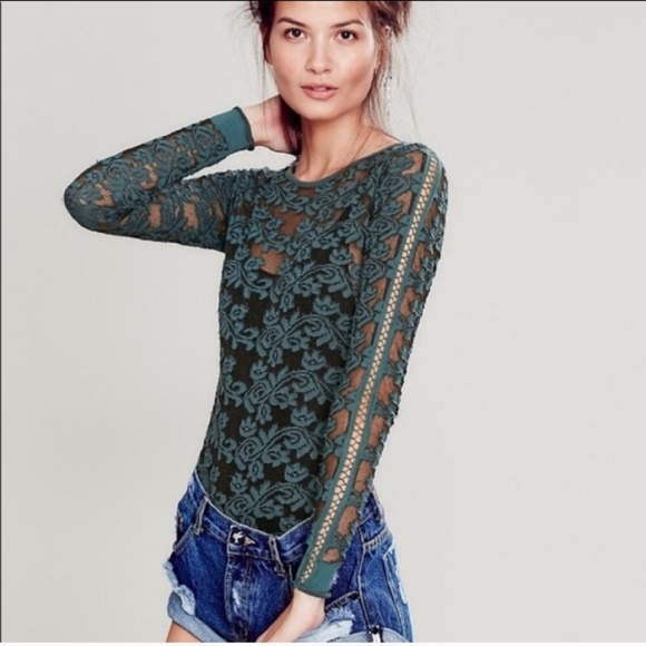 Free People Tops - *FREE PEOPLE*Sheer base with teal floral lace